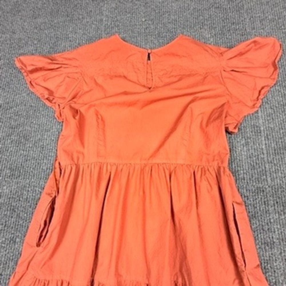 Who What Wear Womens XL Coral Orange Tiered Cotton Flutter Sleeve Midi Dress - Picture 14 of 15